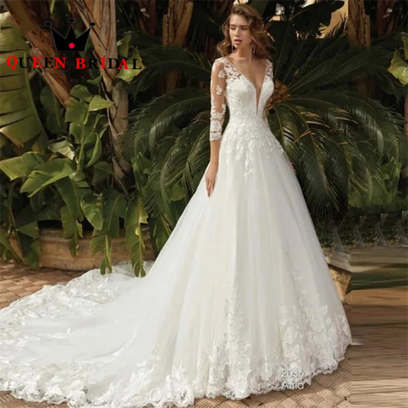 Элегантные свадебные платья с глубоким v-образным вырезом и рукавами 3/4, трапециевидной формы с открытой спиной и аппликациями, кружевные тюлевые свадебные платья Robe De Mariée Custom S20Y
Элегантные свадебные платья с глубоким v-образным вырезом и рукавами 3/4, трапециевидной формы с открытой спиной и аппликациями, кружевные тюлевые свадебные платья Robe De Mariée Custom S20Y