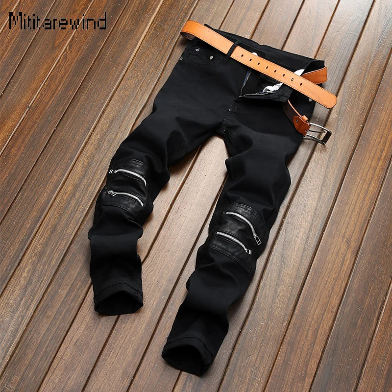 American New Men Jeans Clubwear Fashion Black Jeans Leather Patch Zipper Design Pants Stretch Slim Straight Jeans Y2k Streetwear
American New Men Jeans Clubwear Fashion Black Jeans Leather Patch Zipper Design Pants Stretch Slim Straight Jeans Y2k Streetwear