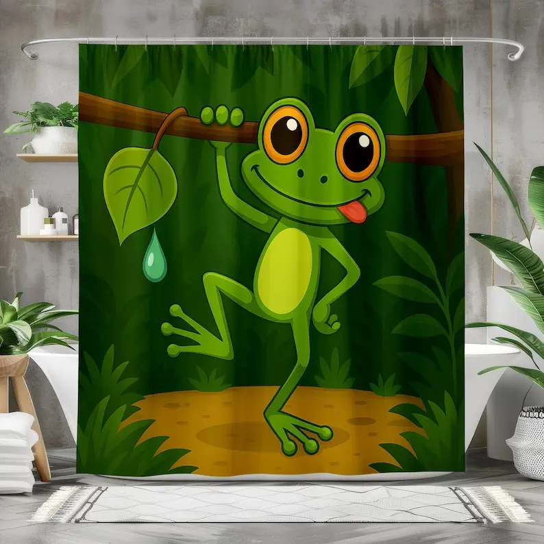 Funny Frog Jungle Shower Curtain for Kids Bathroom, Playful Cartoon Tree Frog Design Jungle Animal Decor Nature Lover Gift Idea
Funny Frog Jungle Shower Curtain for Kids Bathroom, Playful Cartoon Tree Frog Design Jungle Animal Decor Nature Lover Gift Idea
