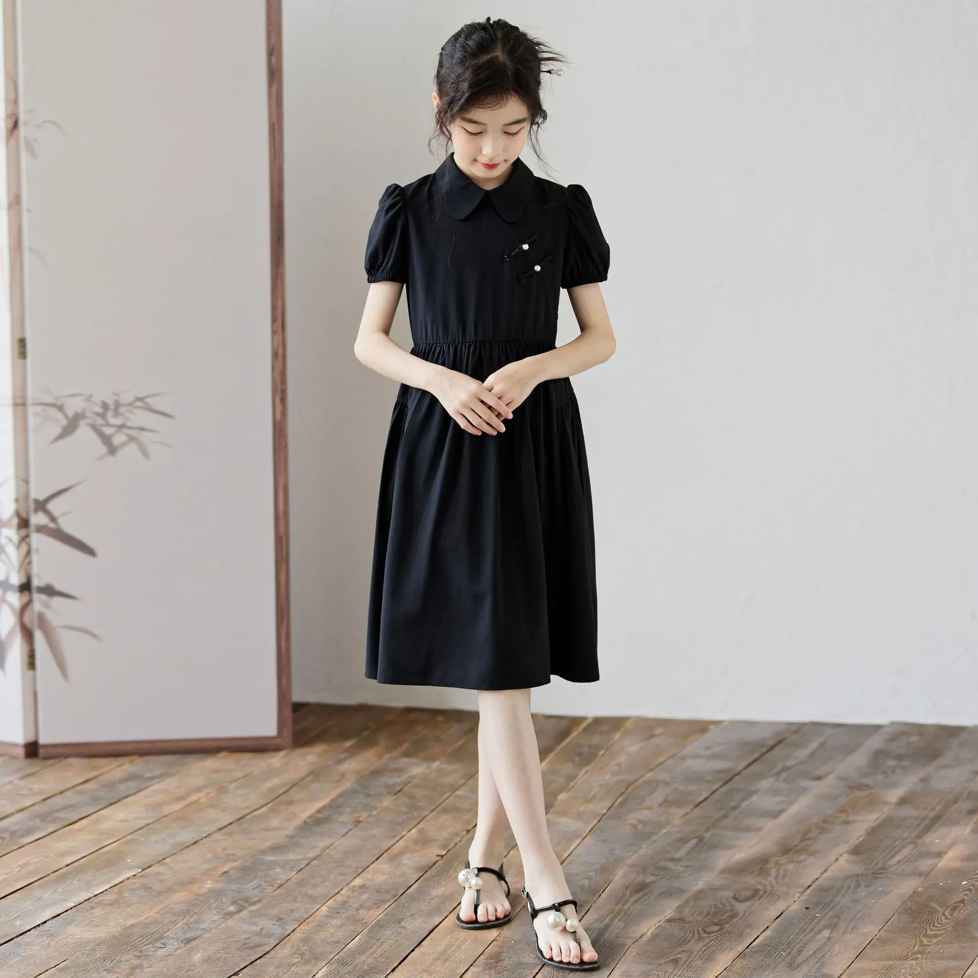 Summer Girls Dress Kids Girl Clothes Short Sleeve Black Green Children's Clothing Princess Lapel Cotton Casual Dresses 2024
Summer Girls Dress Kids Girl Clothes Short Sleeve Black Green Children's Clothing Princess Lapel Cotton Casual Dresses 2024