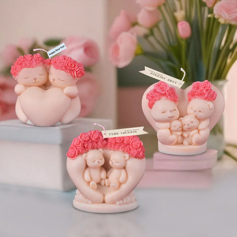 3D Rose Bear Family Candle Silicone Mold Handmade Valentine's Day Decor Love Bears Aromatherapy Candle Gypsum Mould Craft Gifts
3D Rose Bear Family Candle Silicone Mold Handmade Valentine's Day Decor Love Bears Aromatherapy Candle Gypsum Mould Craft Gifts