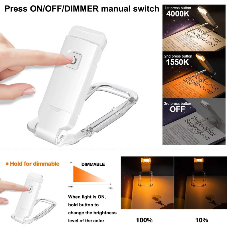 Mini Rechargeable Portable Energy-saving LED Eye Protection Folding Book Clip Light USB Simple Eye Protection Reading Card Light