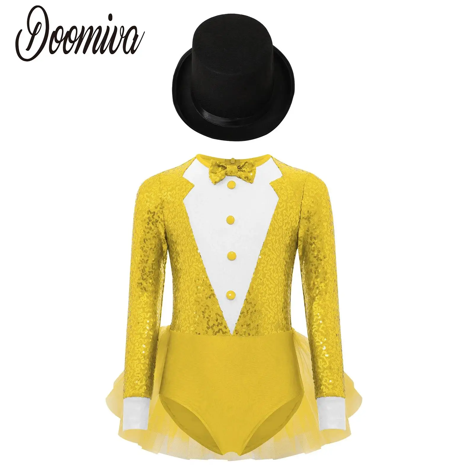 Kids Girls Jazz Dance Costume Magician Tutu Ballet Dancewear Outfit Long Sleeve Sequins Bodice Tulle Skirted Leotard with Hat
Kids Girls Jazz Dance Costume Magician Tutu Ballet Dancewear Outfit Long Sleeve Sequins Bodice Tulle Skirted Leotard with Hat