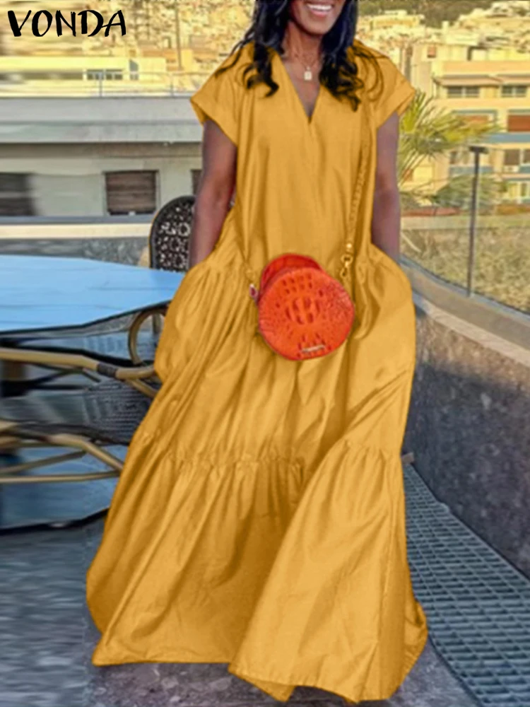 Plus Size VONDA Women Ruffled Dress 2025 Bohemian Summer Sundress Solid Color Casual Short Sleeve Party Vestidos V-Neck Robe
Plus Size VONDA Women Ruffled Dress 2025 Bohemian Summer Sundress Solid Color Casual Short Sleeve Party Vestidos V-Neck Robe