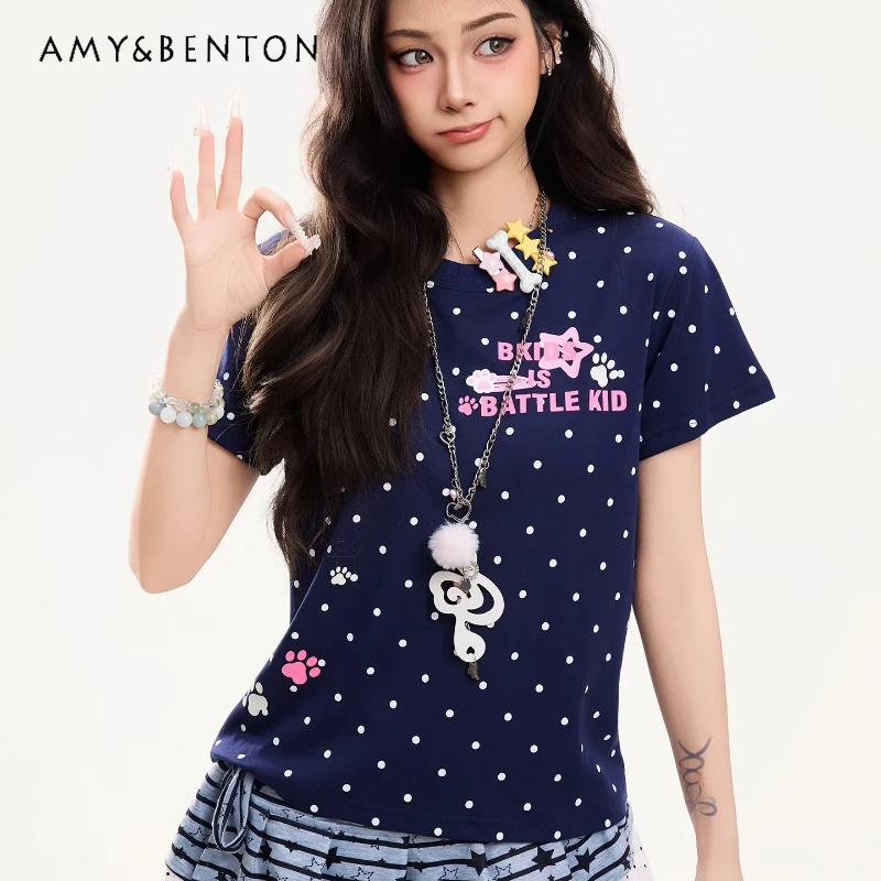 2026 Summer Sweet Cool Hot Girls Polka Dot Women's T-shirts Original Design Skinny Age Reduction Short Sleeve T-Shirt Ladies
2026 Summer Sweet Cool Hot Girls Polka Dot Women's T-shirts Original Design Skinny Age Reduction Short Sleeve T-Shirt Ladies