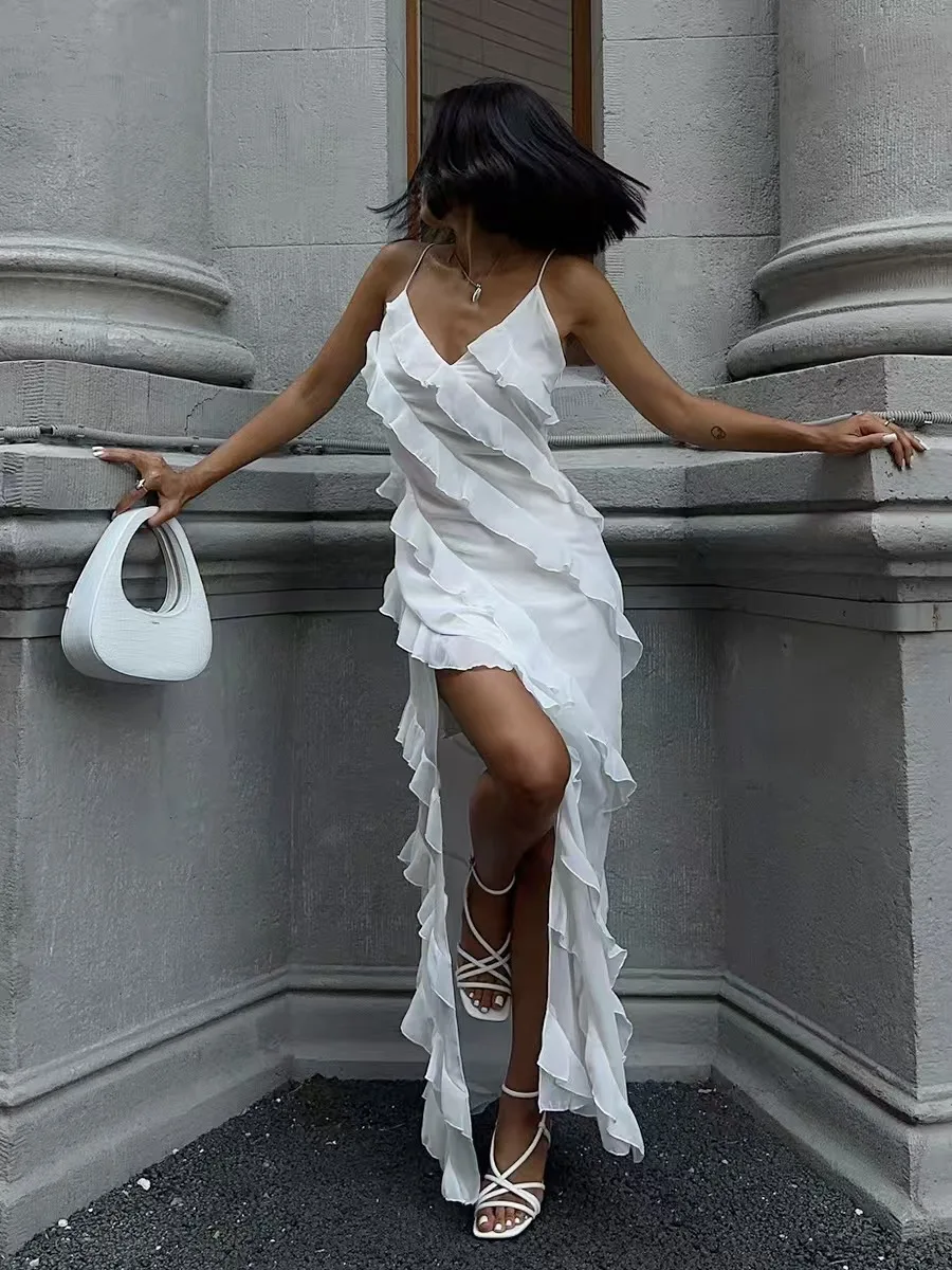 Fashionable Backless Lotus Leaf Strap Dress Sexy High Waist Long Skirt without Sleeve Summer Season Commute Style
Fashionable Backless Lotus Leaf Strap Dress Sexy High Waist Long Skirt without Sleeve Summer Season Commute Style
