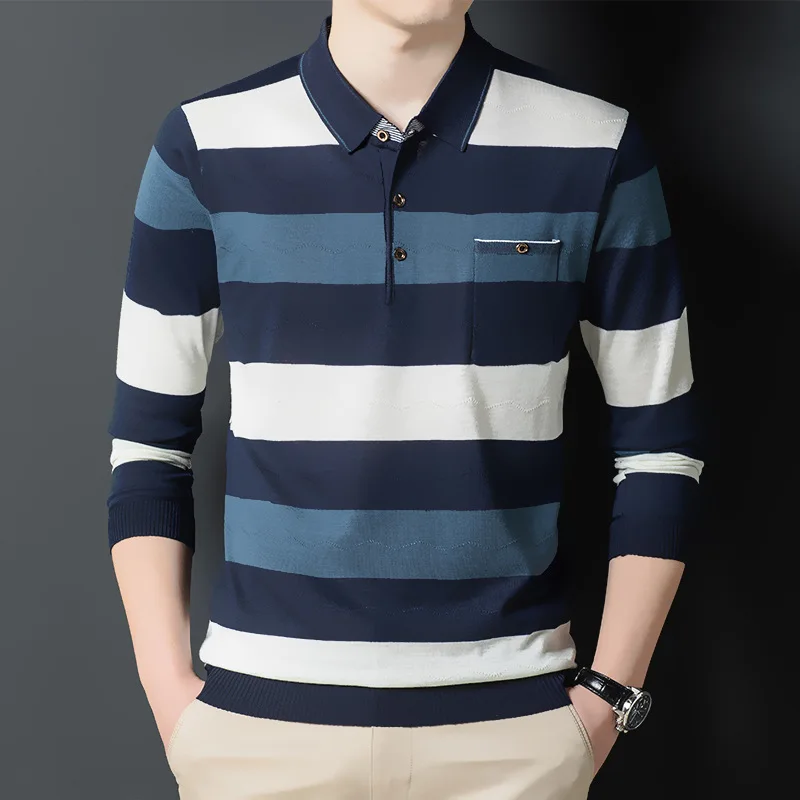 2022 Spring Autumn Long Sleeve Striped Men's Polo Shirts Fashion Turn Down Collar Knitted Business Loose Casual Man Tops 3XL
2022 Spring Autumn Long Sleeve Striped Men's Polo Shirts Fashion Turn Down Collar Knitted Business Loose Casual Man Tops 3XL