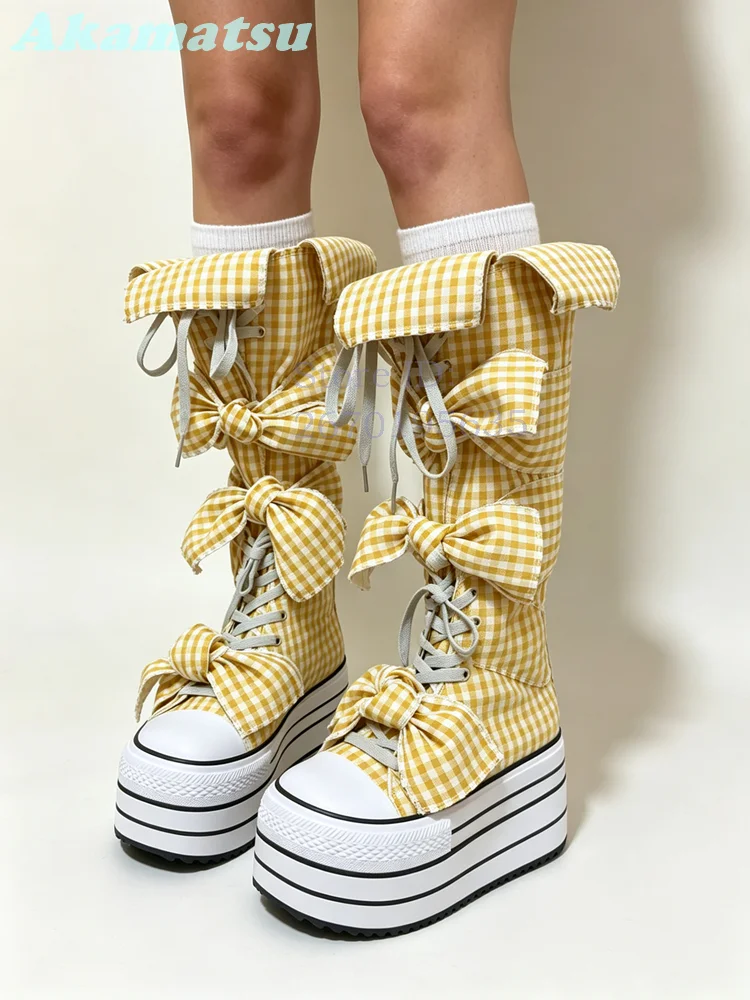 Multi Bow Decor Plaid Platform Boots Yellow White Gingham Cross Straps Thick Sole Knee High Boots 2026 Summer Women Shoes Y2K
Multi Bow Decor Plaid Platform Boots Yellow White Gingham Cross Straps Thick Sole Knee High Boots 2026 Summer Women Shoes Y2K