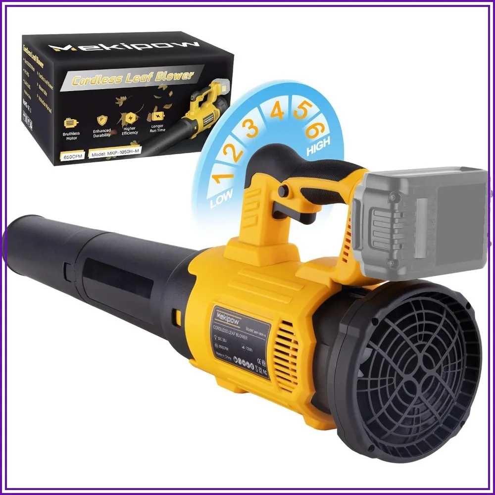650 CFM Cordless Leaf Blower, 6-Speed Variable Turbo, Brushless Motor, for Dewalt 20V Max Batteries (Tool Only)
650 CFM Cordless Leaf Blower, 6-Speed Variable Turbo, Brushless Motor, for Dewalt 20V Max Batteries (Tool Only)