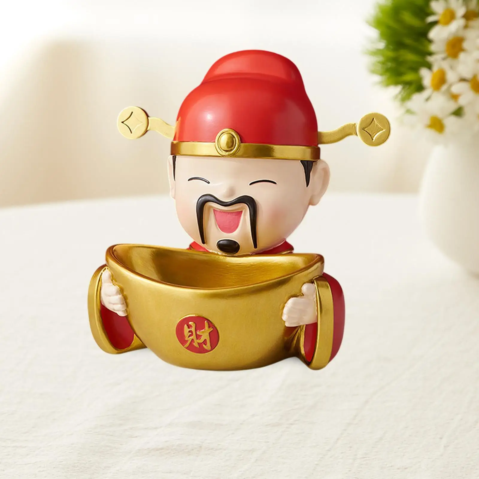 Chinese God of Wealth Statue with Storage Tray for Bookshelf Cabinet Office 
Chinese God of Wealth Statue with Storage Tray for Bookshelf Cabinet Office