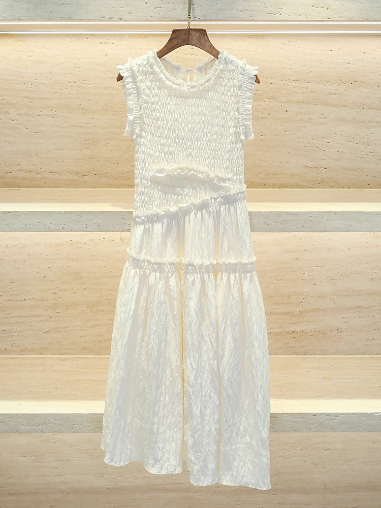 Sleeveless Dress High Waist A-Line Knitted Fabric Pleated Texture Patchwork Design Elegant Commuter Style Short Skirt
Sleeveless Dress High Waist A-Line Knitted Fabric Pleated Texture Patchwork Design Elegant Commuter Style Short Skirt