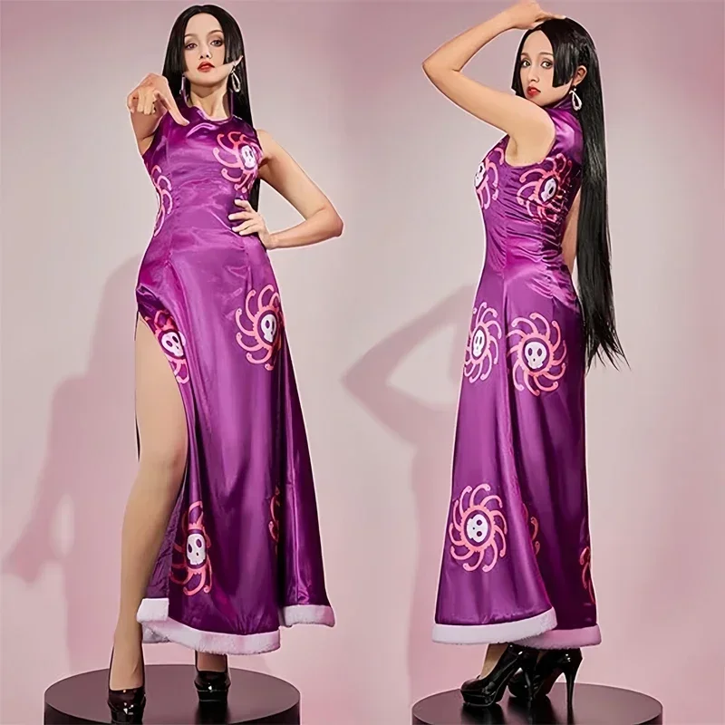 Nouveau Boa Hancock Cosplay Costume Anime Kimono robe violette Cheongsam cape femmes Halloween déguisement Cheongsam uniforme
Nouveau Boa Hancock Cosplay Costume Anime Kimono robe violette Cheongsam cape femmes Halloween déguisement Cheongsam uniforme