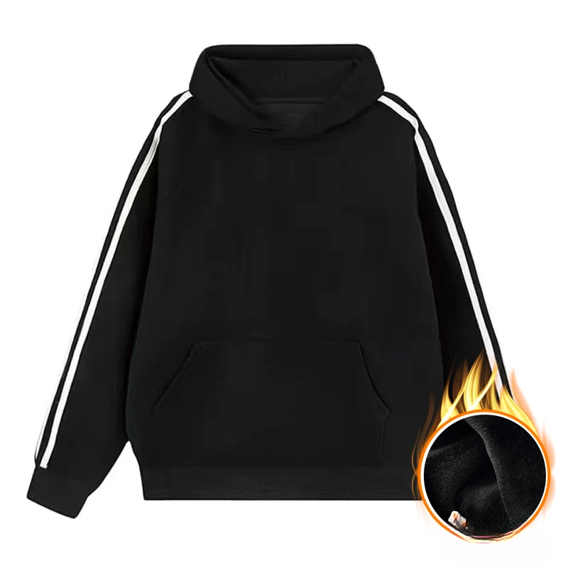 Side Stripe Long Sleeve Thicken Fleece Sweatshirt Men Women Autumn Winter Warm Pullover Sweater Casual Streetwear Hooded Outwear
Side Stripe Long Sleeve Thicken Fleece Sweatshirt Men Women Autumn Winter Warm Pullover Sweater Casual Streetwear Hooded Outwear