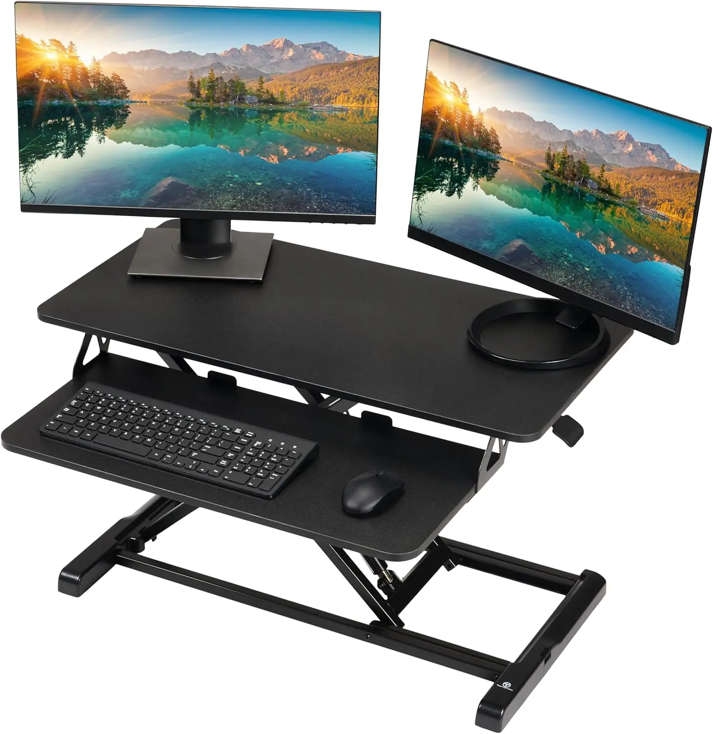 Standing Desk Converter - 32 Inch Adjustable Sit to Stand Up Workstation, Particle Board, Dual Monitor Desktop Riser with Key