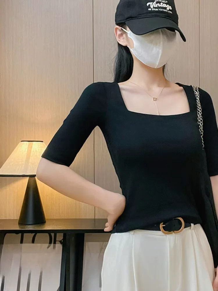 95 Cotton Half Sleeve T-Shirt Women's Spring Summer Square Collar Slimming Design Big Size Comfortable Breathable Summer Top
95 Cotton Half Sleeve T-Shirt Women's Spring Summer Square Collar Slimming Design Big Size Comfortable Breathable Summer Top