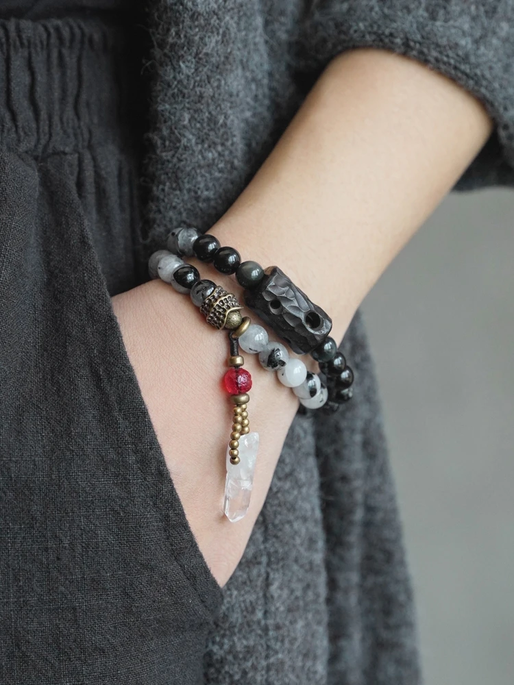 Chinese Ethnic Style Black Hair Crystal Bracelet Men's White Crystal Tassel Safe Women's HandString Ink Mood Vintage Accessories
Chinese Ethnic Style Black Hair Crystal Bracelet Men's White Crystal Tassel Safe Women's HandString Ink Mood Vintage Accessories