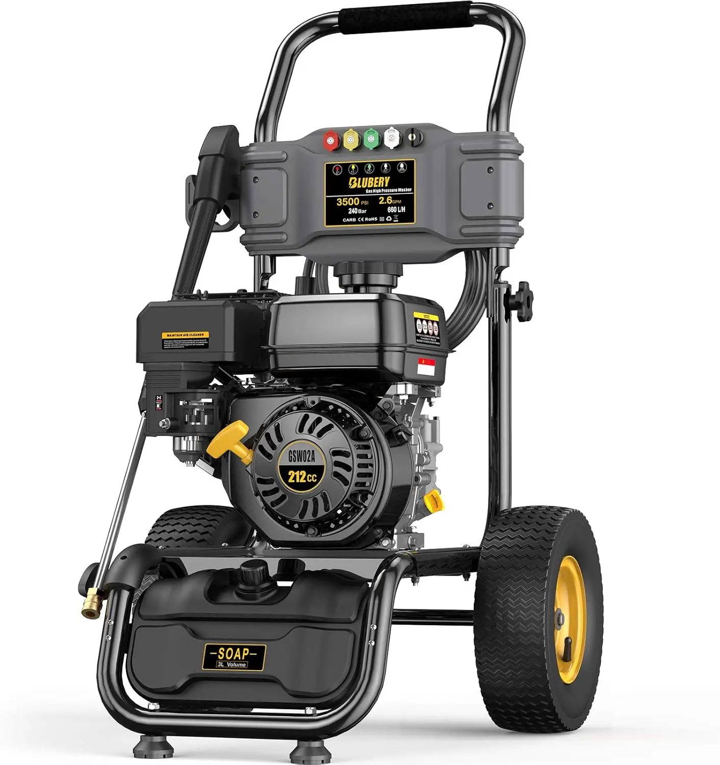 3500 PSI Gas Pressure Washer, 2.6 Heavy Duty High Power Washer, 30Ft Pressure Hose&Soap Tank,5 Pressure Nozzles,Blac
3500 PSI Gas Pressure Washer, 2.6 Heavy Duty High Power Washer, 30Ft Pressure Hose&Soap Tank,5 Pressure Nozzles,Blac