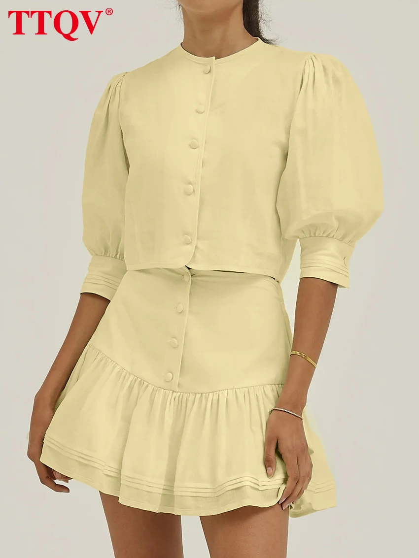 TTQV Fashion Loose Yellow Women's 2-Piece Set 2026 Elegant Short Sleeve Shirt With High Waist Mini Skirt Set Female Clothing
TTQV Fashion Loose Yellow Women's 2-Piece Set 2026 Elegant Short Sleeve Shirt With High Waist Mini Skirt Set Female Clothing
