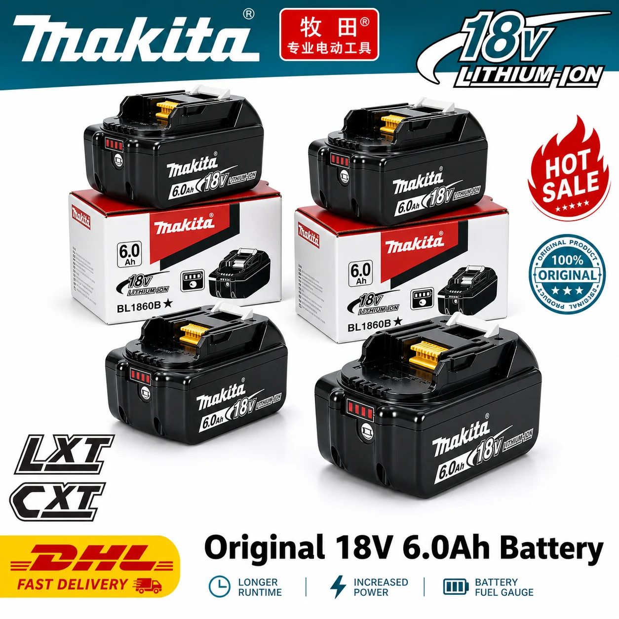 Makita 18V 6.0Ah Rechargeable Lithium Battery, Original Genuine with 18V Charger for Power Tools
Makita 18V 6.0Ah Rechargeable Lithium Battery, Original Genuine with 18V Charger for Power Tools