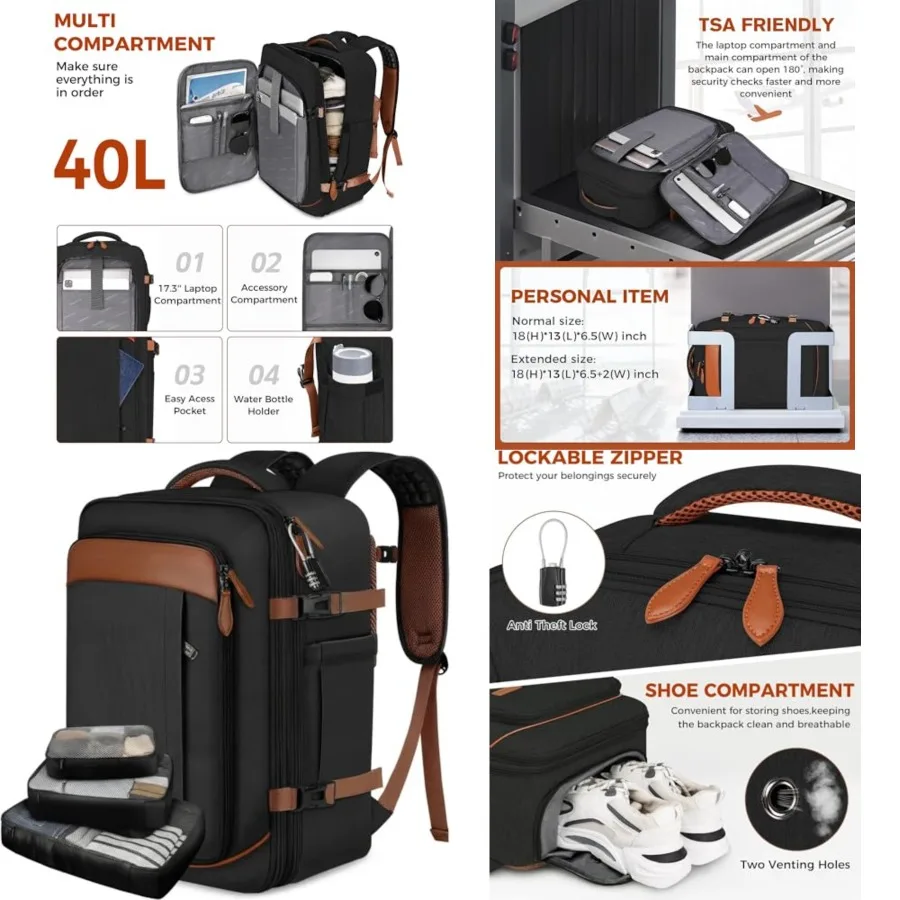 40L Travel Backpack Flight Approved Carry On for Men Women, Expandable Weekender Bag with 3 Packing Cubes, Water Resistant Anti
40L Travel Backpack Flight Approved Carry On for Men Women, Expandable Weekender Bag with 3 Packing Cubes, Water Resistant Anti