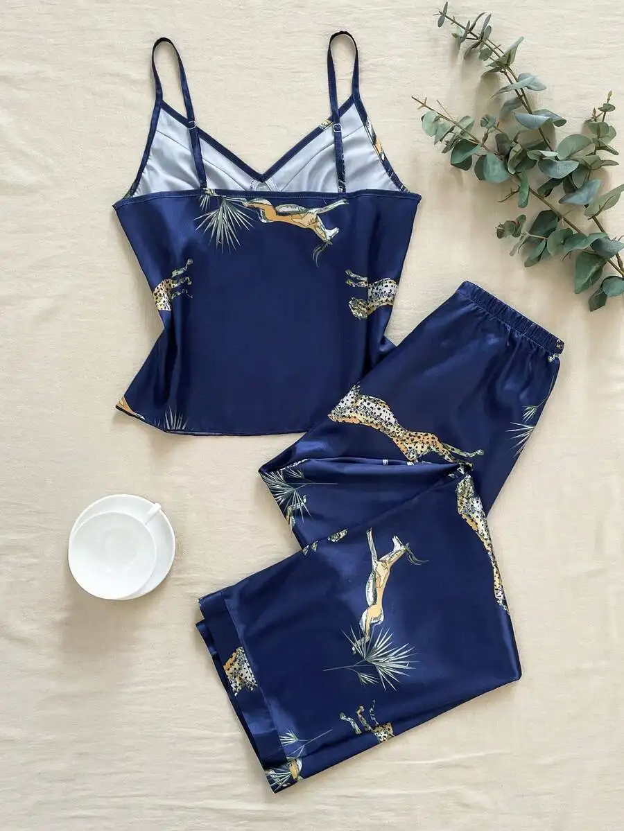 Women Leopard Print Silk Blend Pajama Set Comfortable Sleepwear
Women Leopard Print Silk Blend Pajama Set Comfortable Sleepwear