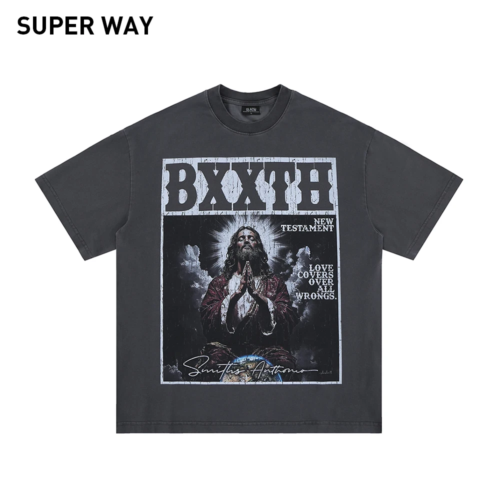 "Superway Men T-Shirt Jesus Prays Graphic Printed Casual Short Sleeves Washed Loose Streetwear Summer Tees Niche High Street Top
"Superway Men T-Shirt Jesus Prays Graphic Printed Casual Short Sleeves Washed Loose Streetwear Summer Tees Niche High Street Top