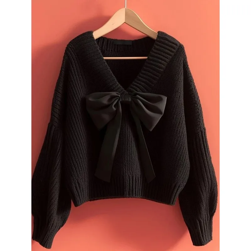 Cute Bow Black Sweaters Women Lazy Wind Vintage Knitted Pullovers Korean Loose Long Sleeve Female Preppy Style Sweet Tops
Cute Bow Black Sweaters Women Lazy Wind Vintage Knitted Pullovers Korean Loose Long Sleeve Female Preppy Style Sweet Tops