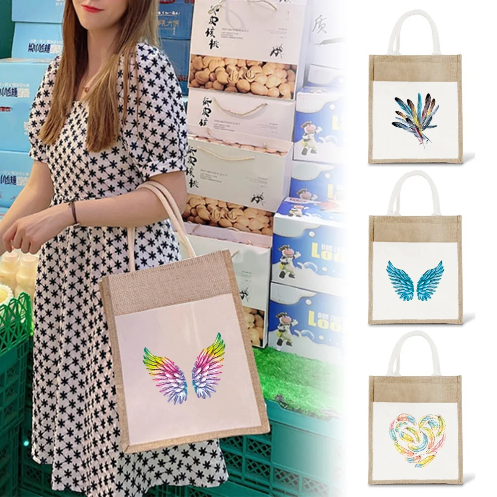 Portable Large-capacity Beach Bag Grocery Storage Bag Feather Pattern Printing Series Jute Shopping Bag
Portable Large-capacity Beach Bag Grocery Storage Bag Feather Pattern Printing Series Jute Shopping Bag