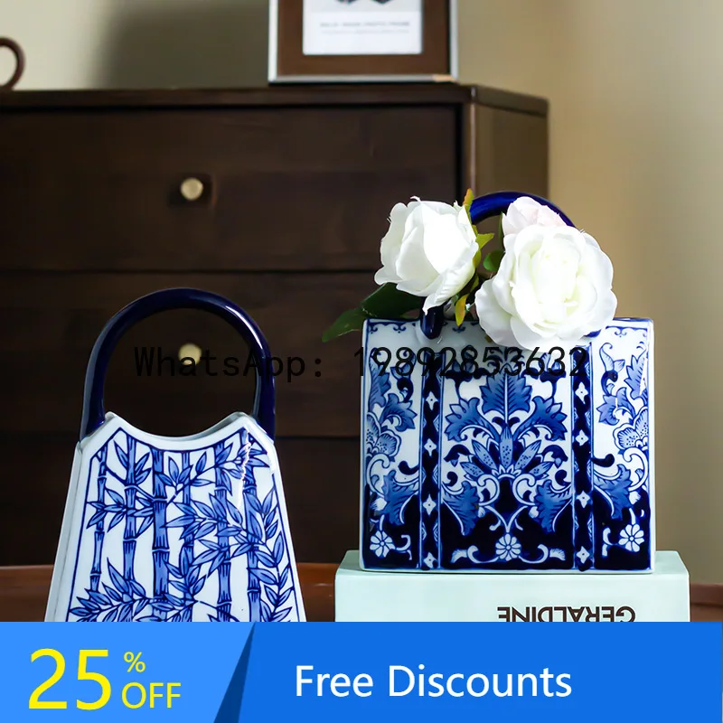 Chinese Style Creative Ceramic Handbag Vase Simple Flower Vessel New Chinese Style Blue and White Porcelain Ornament
Chinese Style Creative Ceramic Handbag Vase Simple Flower Vessel New Chinese Style Blue and White Porcelain Ornament