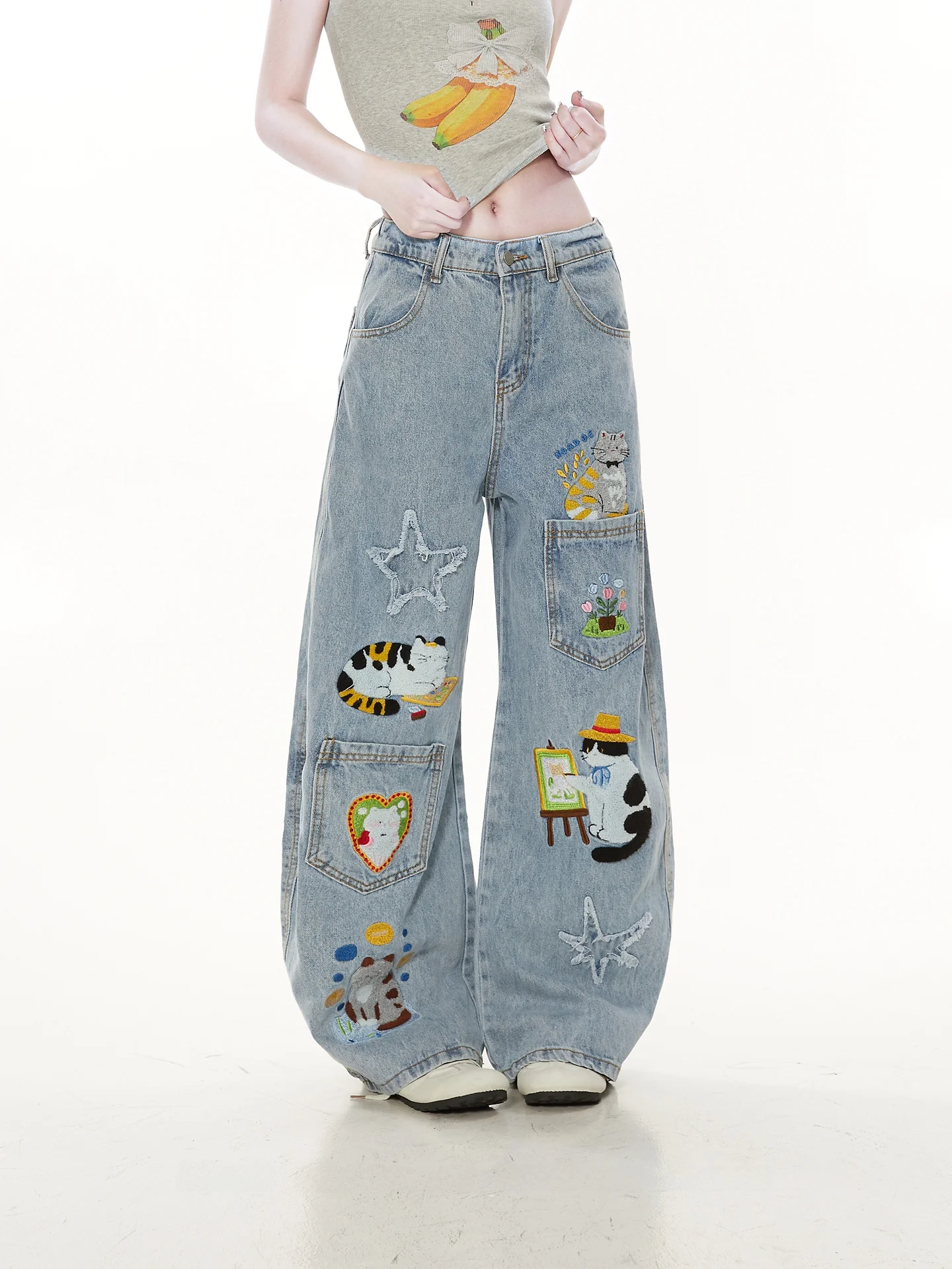 Chic Embroidered Towel Women's Jeans Multiple Pockets Wide Leg Pants Drapey Comfortable Cotton Natural Waist Spring Wear
Chic Embroidered Towel Women's Jeans Multiple Pockets Wide Leg Pants Drapey Comfortable Cotton Natural Waist Spring Wear