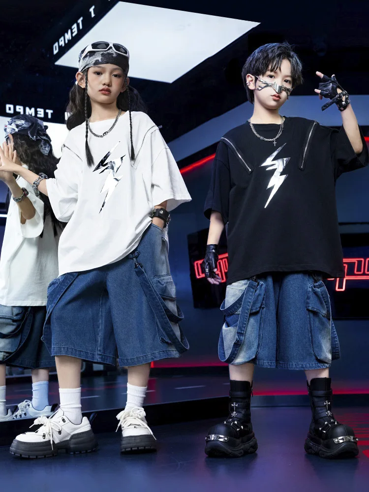 Kid Hip Hop Clothing White Black Zipper T Shirt Gradient Denim Blue Casual Strap Cargo Shorts for Girl Boy Dance Costume Clothes
Kid Hip Hop Clothing White Black Zipper T Shirt Gradient Denim Blue Casual Strap Cargo Shorts for Girl Boy Dance Costume Clothes
