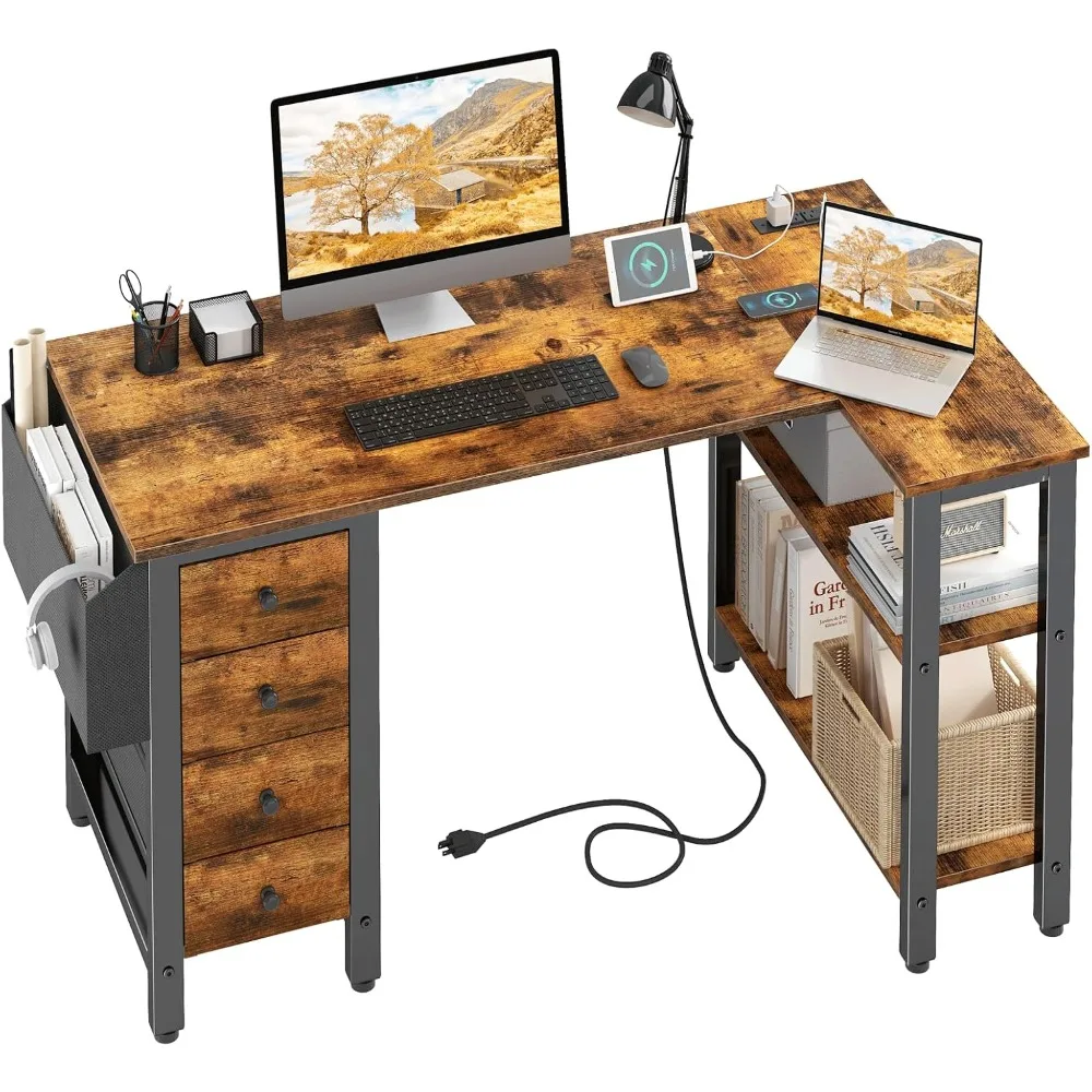 L Shaped Computer Desk with Drawers & Storage Shelves, 47 Inch Small Reversible Corner Desk with Power Outlet
L Shaped Computer Desk with Drawers & Storage Shelves, 47 Inch Small Reversible Corner Desk with Power Outlet