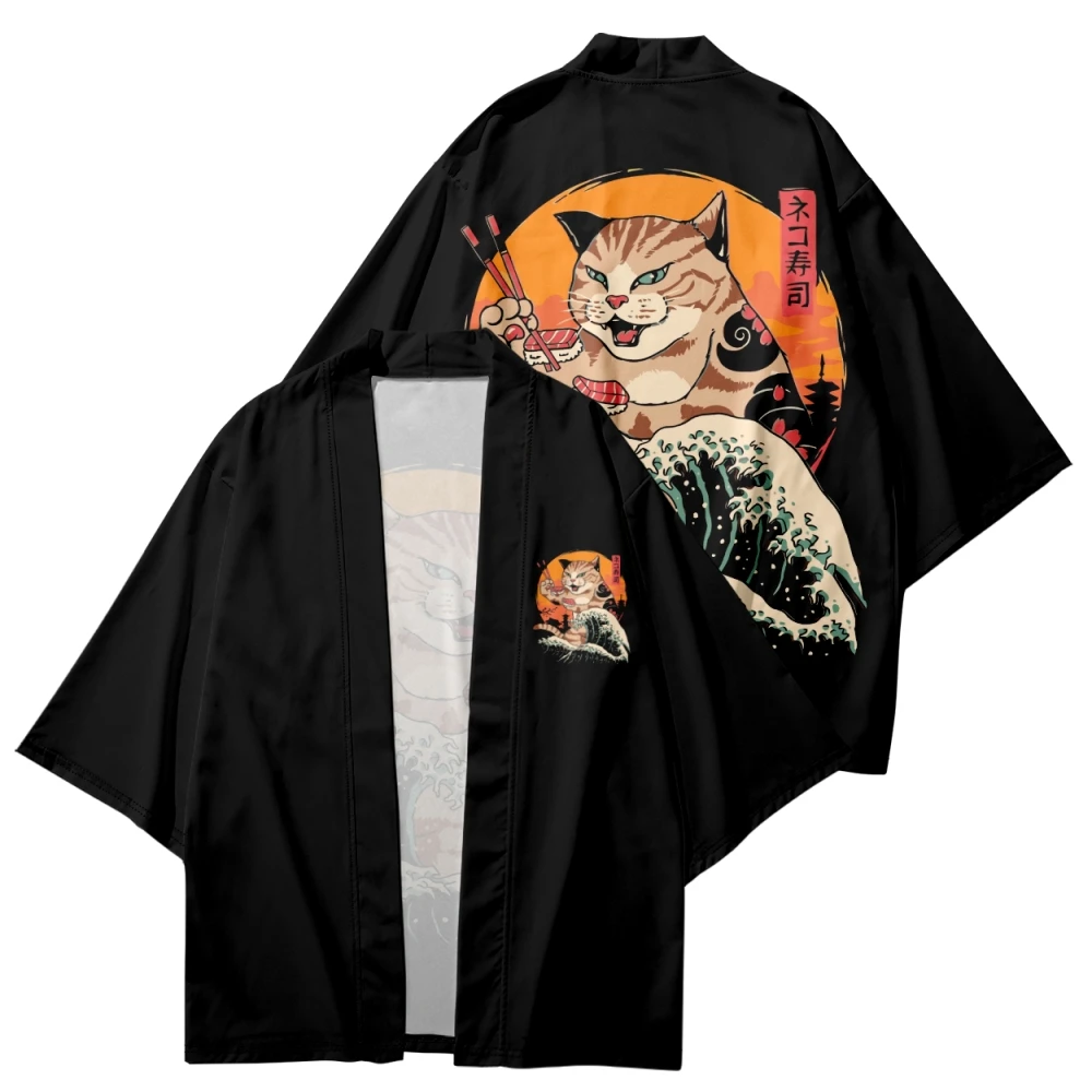 Harajuku Japanese Fashion Black Cat Print Kimono Men Women Cardigan Shirt Blouse Haori Obi Asian Samurai Clothes
Harajuku Japanese Fashion Black Cat Print Kimono Men Women Cardigan Shirt Blouse Haori Obi Asian Samurai Clothes