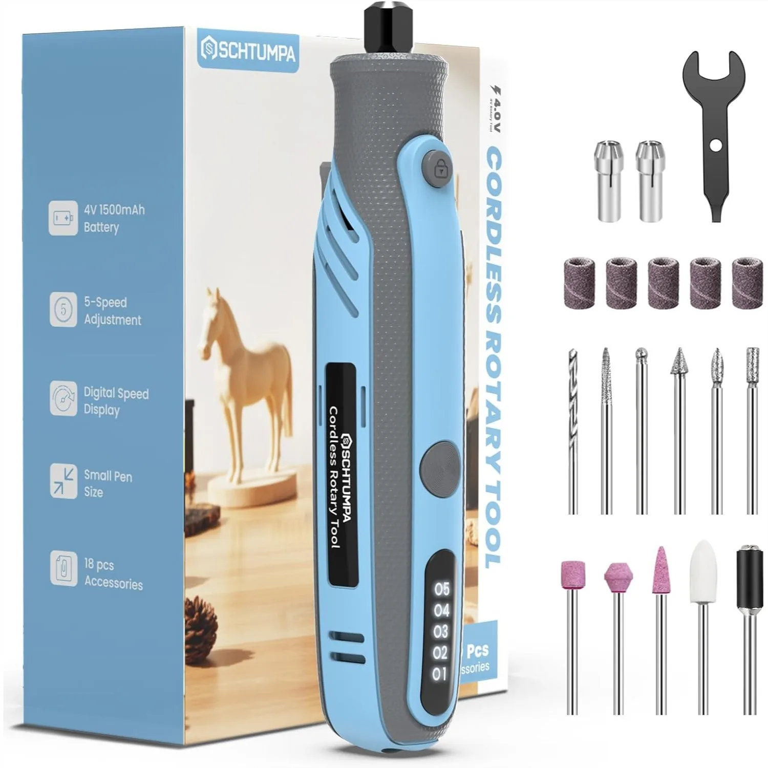 Mini Cordless Rotary Tool with 18 Accessories, Speed Memory & Rubber Handle for DIY Projects and Long-term Creation
Mini Cordless Rotary Tool with 18 Accessories, Speed Memory & Rubber Handle for DIY Projects and Long-term Creation
