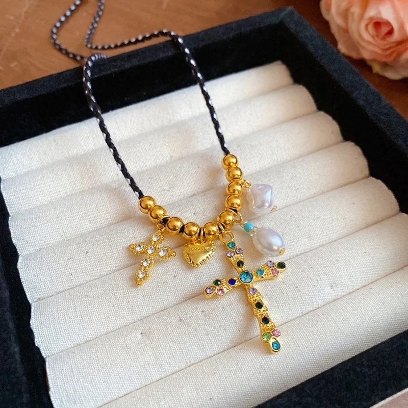 Colorful Crystal Cross Heart Pendant Necklace For Women And Girls, Ethnic Style Braided Rope Pendant Necklace, Jewelry Gift
Colorful Crystal Cross Heart Pendant Necklace For Women And Girls, Ethnic Style Braided Rope Pendant Necklace, Jewelry Gift