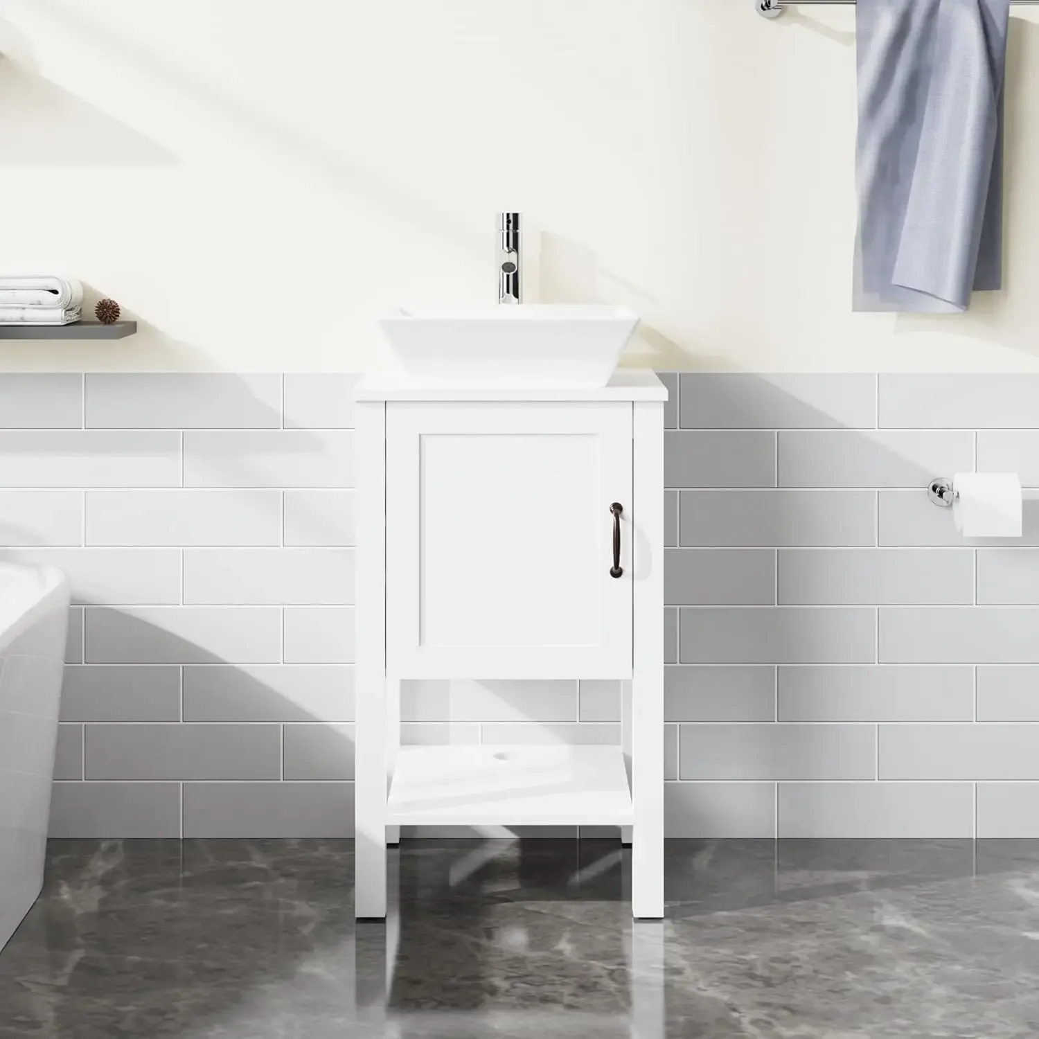 18” Bathroom Vanity and Sink Combo for Small Space, Wood Storage Bathroom Cabinet with Sink, Faucet, Drain, White
18” Bathroom Vanity and Sink Combo for Small Space, Wood Storage Bathroom Cabinet with Sink, Faucet, Drain, White