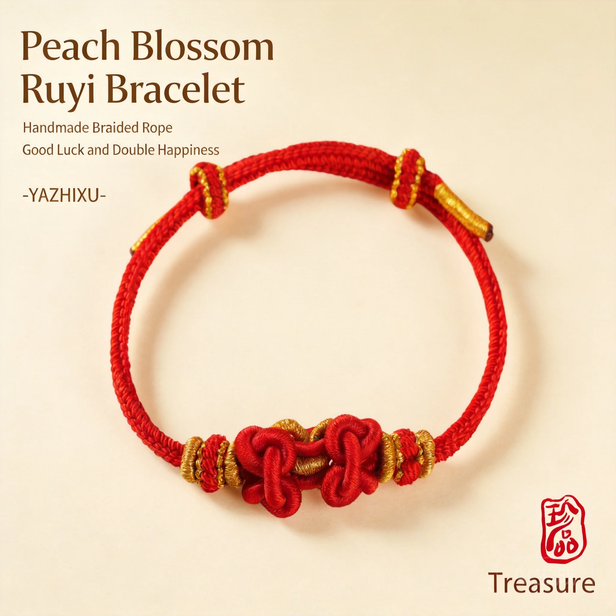 Handmade Chinese Lucky Peach Blossom Ruyi Saddle Knot Bracelet Adjustable Braided String Good Luck Blessing Fortune Unisex Jewel
Handmade Chinese Lucky Peach Blossom Ruyi Saddle Knot Bracelet Adjustable Braided String Good Luck Blessing Fortune Unisex Jewel