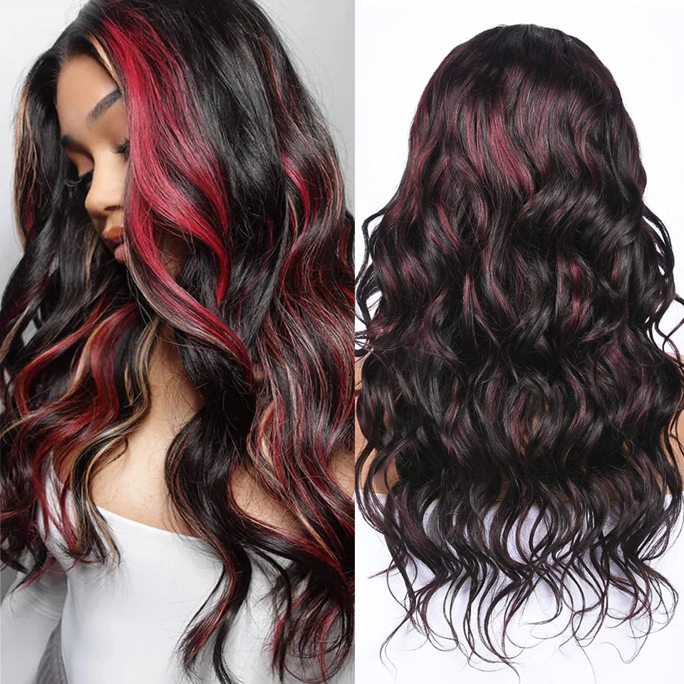 Highlight Red Stripes Body Wave Human Hair Lace Frontal Wig Black With Red Lace Front Human Hair Wigs For Women Real Human Hair
Highlight Red Stripes Body Wave Human Hair Lace Frontal Wig Black With Red Lace Front Human Hair Wigs For Women Real Human Hair