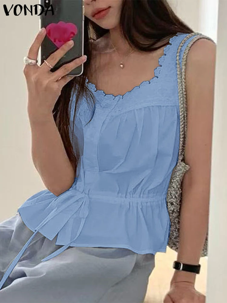 VONDA Women Tank Tops Elegant Square Collar Lace Tees 2025 Summer Sleeveless Bandage Tunic Tops Casual Loose Solid Sweet Blusas
VONDA Women Tank Tops Elegant Square Collar Lace Tees 2025 Summer Sleeveless Bandage Tunic Tops Casual Loose Solid Sweet Blusas