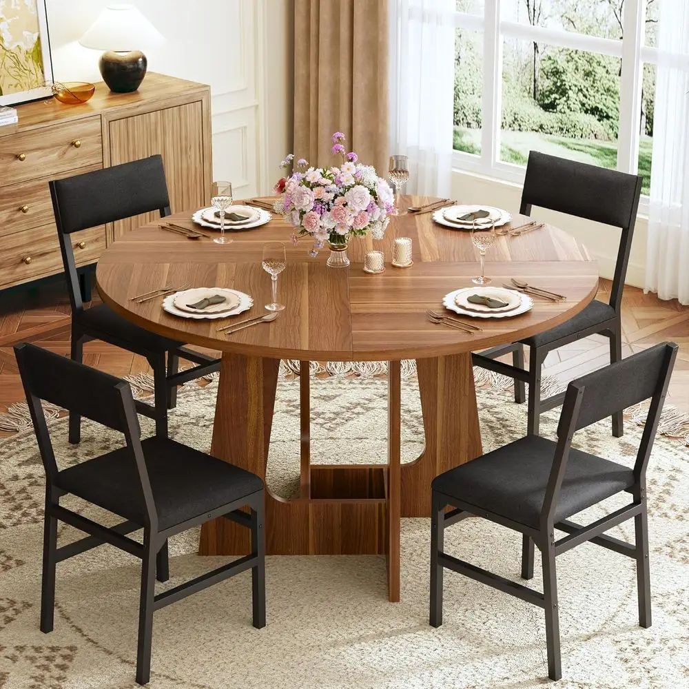 4 or 5-Piece Round Dining Set with Chairs, Space-Saving Wood Base, Suitable for Kitchen or Living Room, Brown
4 or 5-Piece Round Dining Set with Chairs, Space-Saving Wood Base, Suitable for Kitchen or Living Room, Brown