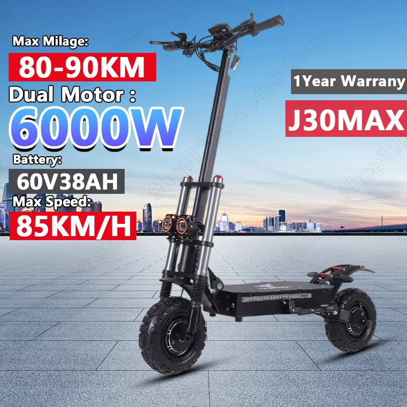 FREEBOY J30MAX Electric Scooter 6000W Dual Motor 60V38AH 11-Inch All Terrain Tires With Dual Disc Brake & Suspension Scooter
FREEBOY J30MAX Electric Scooter 6000W Dual Motor 60V38AH 11-Inch All Terrain Tires With Dual Disc Brake & Suspension Scooter
