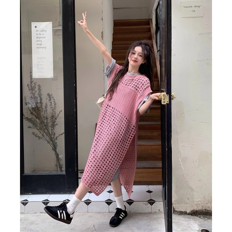 French Solid Color Hollow Knitted Wool Dress for Women 2026Spring Fashionable Loose Sleeveless Vest Layered Dress for Outer Wear
French Solid Color Hollow Knitted Wool Dress for Women 2026Spring Fashionable Loose Sleeveless Vest Layered Dress for Outer Wear