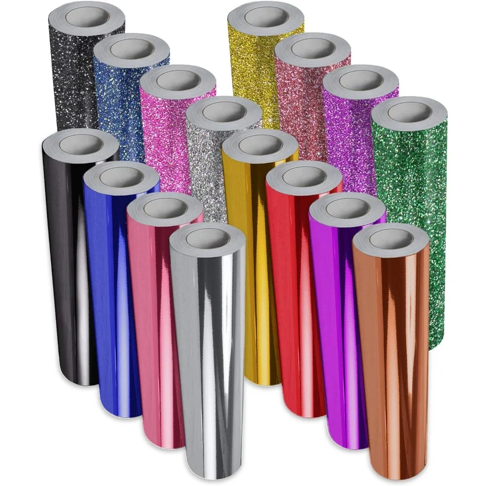 16 Color Chrome Gloss Matte Glitter Permanent Adhesive Craft Vinyl Roll Bundle 1ft x 5ft
16 Color Chrome Gloss Matte Glitter Permanent Adhesive Craft Vinyl Roll Bundle 1ft x 5ft