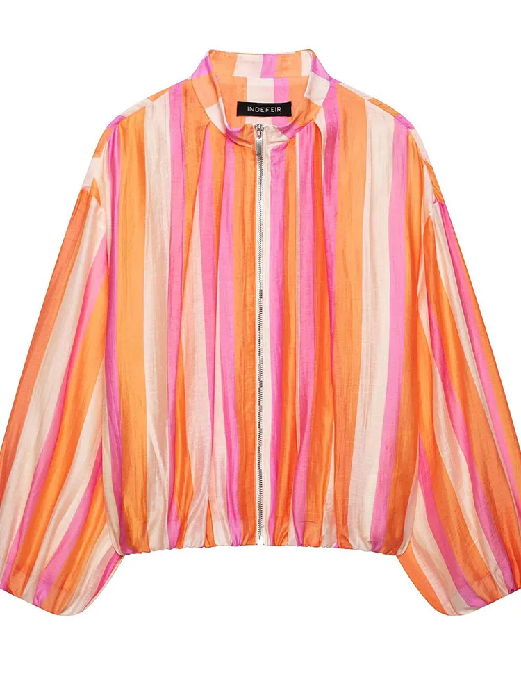 HH Women Summer Spring Mediterranean Breezy Orange Pink Stripe Jacket Spring Full Zip Puff Sleeve Cropped Lightweight Outerwear
HH Women Summer Spring Mediterranean Breezy Orange Pink Stripe Jacket Spring Full Zip Puff Sleeve Cropped Lightweight Outerwear