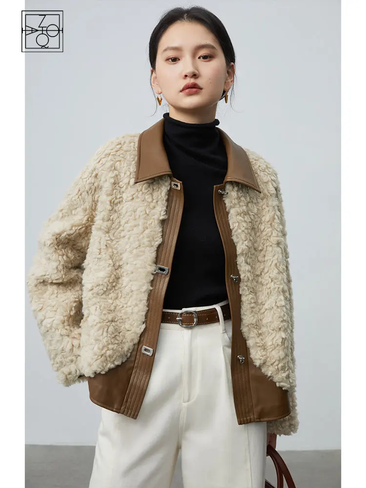 ZIQIAO Women Winter Lamb Wool Coat PU Leather Patchwork Design Short Women Warm Single Breasted Jackets Polo Neck Female Coats
ZIQIAO Women Winter Lamb Wool Coat PU Leather Patchwork Design Short Women Warm Single Breasted Jackets Polo Neck Female Coats