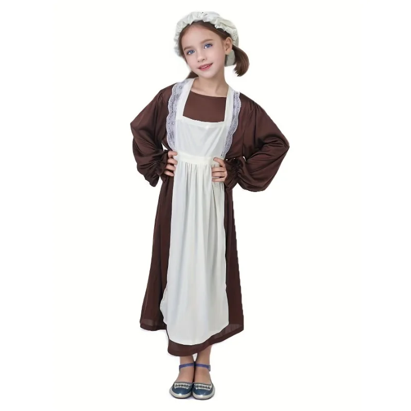 Girls Vintage Victorian Dress Up Dress, Loose Long Sleeve Solid Color Gown and Lace Trimmed Apron, Maid Dress Up Costume
Girls Vintage Victorian Dress Up Dress, Loose Long Sleeve Solid Color Gown and Lace Trimmed Apron, Maid Dress Up Costume