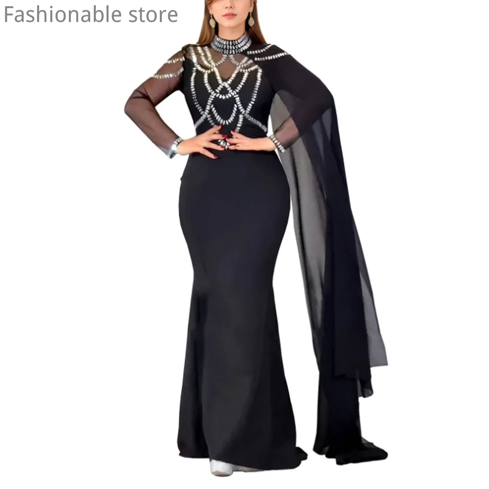 Women's Elegant Solid Color Party Dress Sheer Mesh Spliced Long Sleeve Rhinestone Decor Floor-length Dress
Women's Elegant Solid Color Party Dress Sheer Mesh Spliced Long Sleeve Rhinestone Decor Floor-length Dress