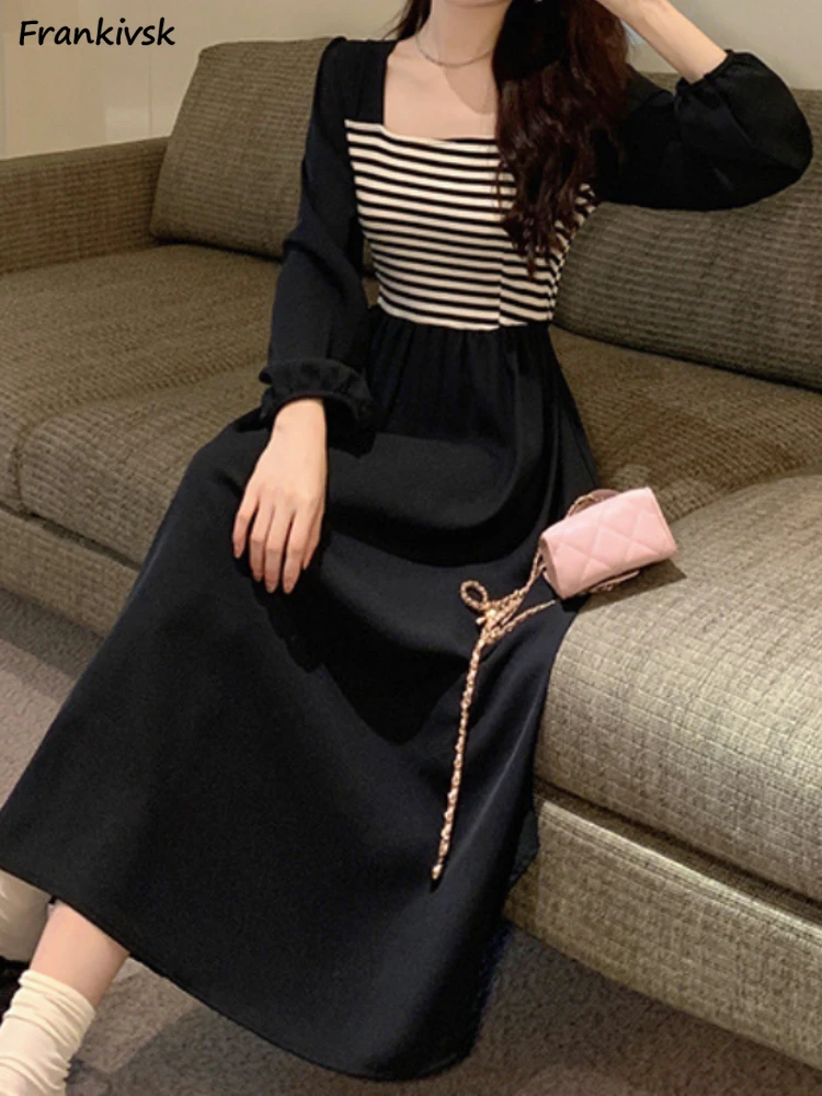 Dresses Women Striped Spliced Korean Autumn Square Collar Elegant Slim Streetwear Trendy Holiday Office Lady Gentle All-match
Dresses Women Striped Spliced Korean Autumn Square Collar Elegant Slim Streetwear Trendy Holiday Office Lady Gentle All-match
