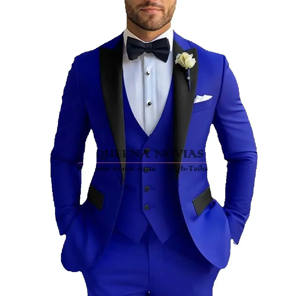 Royal Blue Suits Men Black Lapel Shawl Lapel Prom Blazers Customized Groom Wedding Tuxedos Customized 3-Piece Set Male Clothing
Royal Blue Suits Men Black Lapel Shawl Lapel Prom Blazers Customized Groom Wedding Tuxedos Customized 3-Piece Set Male Clothing