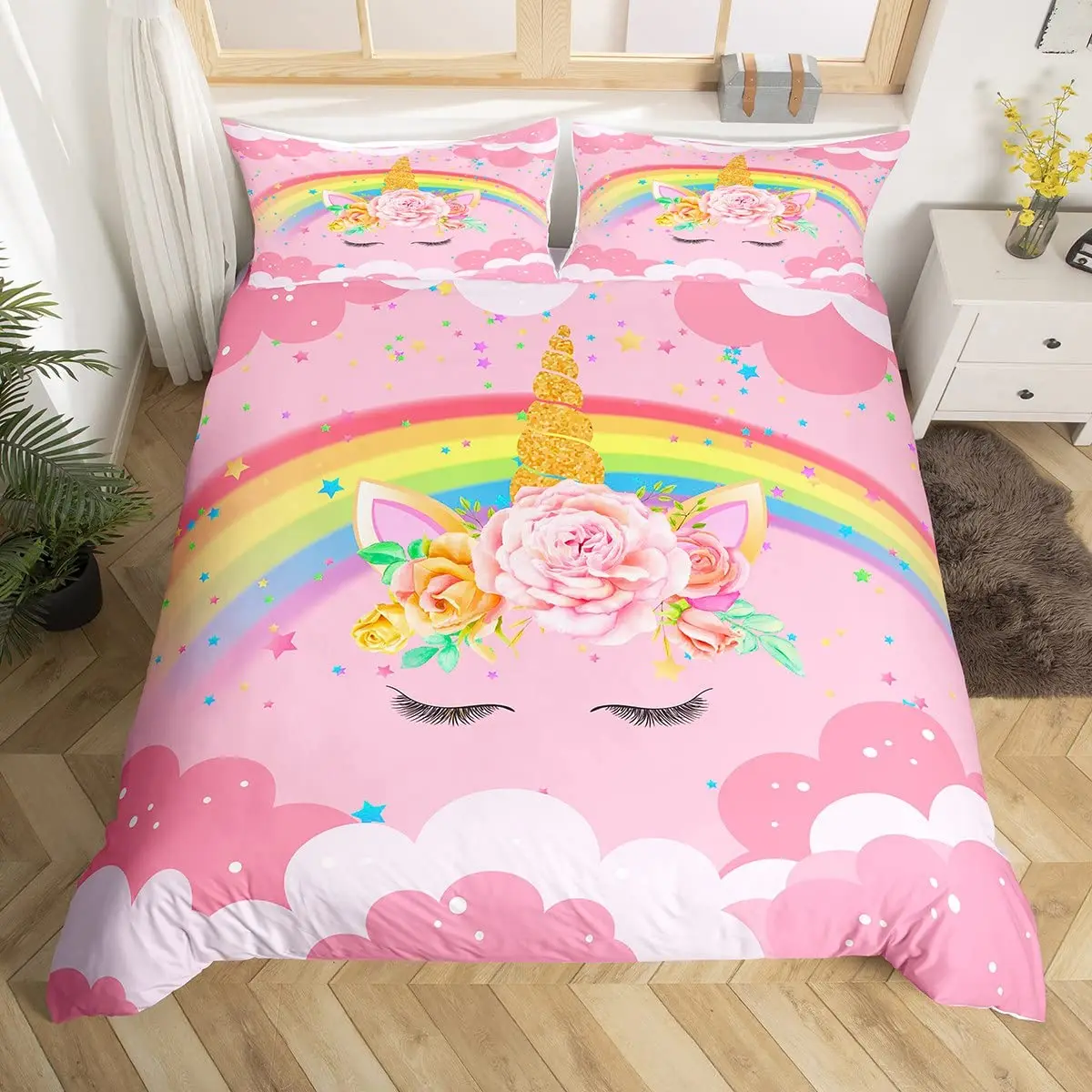Unicorn Duvet Cover Set Cartoon Galaxy Rainbow Colourful Unicorn Cute Romantic Theme For Kids Girls Polyester Comforter Cover
Unicorn Duvet Cover Set Cartoon Galaxy Rainbow Colourful Unicorn Cute Romantic Theme For Kids Girls Polyester Comforter Cover